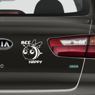 Samolepka Bee happy - bílá