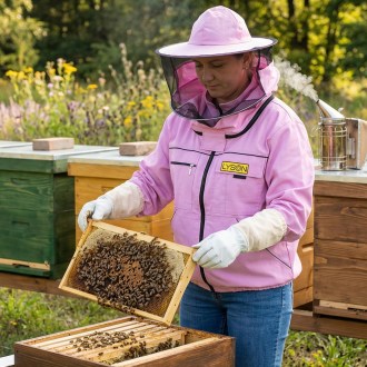 Včelařská bunda s kloboukem fialová Lysoň, velikost S až XXL, včelařská bunda, ochranné oblečení, včelařské potřeby