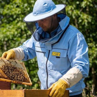 Včelařská bunda s kloboukem modrá Lysoň, velikost S až XXL, včelařská bunda, ochranné oblečení, včelařské potřeby