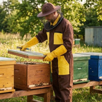 kombinéza včelařská s kloboukem hnědá S–XXXL CZ