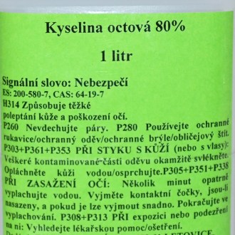 Kyselina octová 80% 1l, celkový pohled, ošetření vybavení, včelařské potřeby
