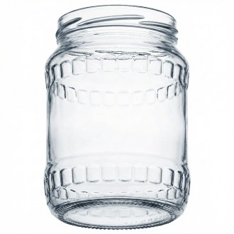 sklenice Facette, 720 ml, místo pro etiketu, sklenice na med, čiré sklo