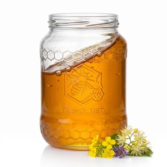 sklenice se včelou MED 770 ml, sklenice na 1 kg medu, obal na med, prodej medu, včelařské potřeby