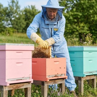Včelařská kombinéza s kloboukem modrá Lysoň, velikost S až XXXL, včelařská kombinéza, ochranné oblečení, včelařské potřeby