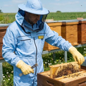 Včelařská kombinéza s kloboukem modrá Lysoň, velikost S až XXXL, včelařská kombinéza, ochranné oblečení, včelařské potřeby
