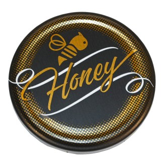 Víčko na sklenici TO 82 - Honey - černé - matné - HO12-2, Prémiové víčko na med se vzorem Honey – černé matné Poctivý, včelařské potřeby, včelařství