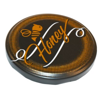 Víčko na sklenici TO 82 - Honey - černé - matné - HO12-2, Prémiové víčko na med se vzorem Honey – černé matné Poctivý, včelařské potřeby, včelařství