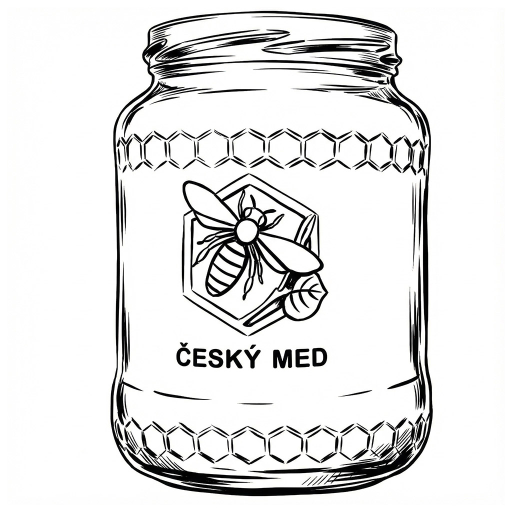 sklenice se včelou MED 770 ml, sklenice na 1 kg medu, obal na med, prodej medu, včelařské potřeby
